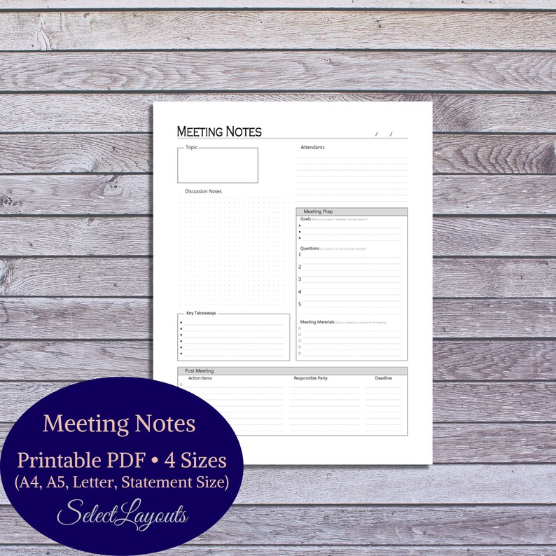 (Printable Meeting PDF Template) Notes