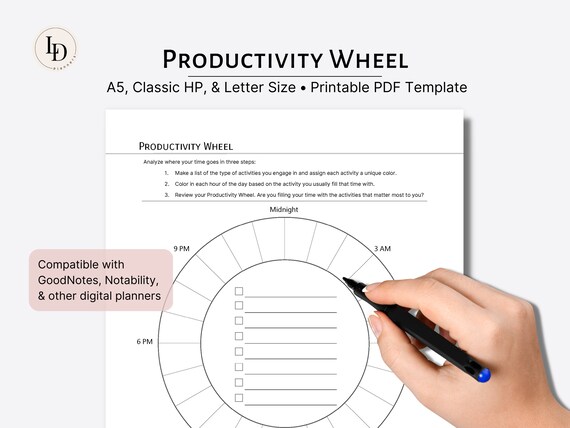 Productivity Wheel Worksheet, Planner Insert printable PDF Template - Etsy