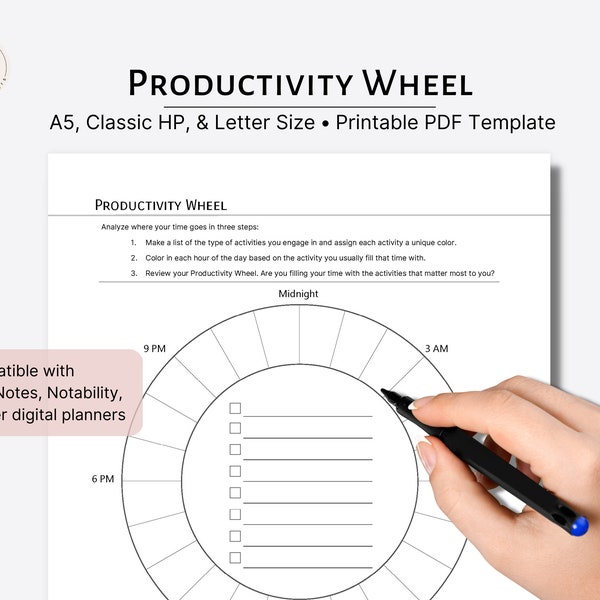 Productivity Wheel Worksheet, Planner Insert (Printable PDF Template)