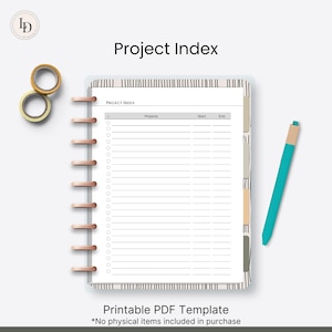 Project Index, Project Management Planner Inserts (printable PDF ...