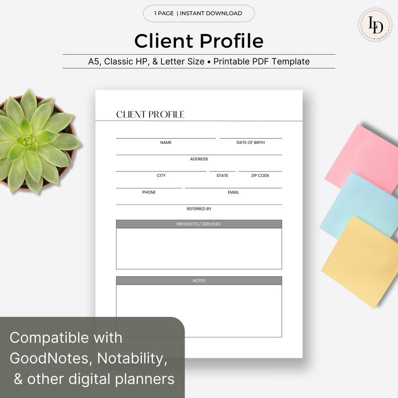 Client Profile Worksheet | Small Business CRM System | Digital Planner ...