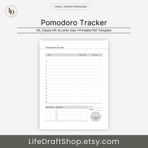 Pomodoro Tracker, Time Management Planner Insert (printable PDF ...