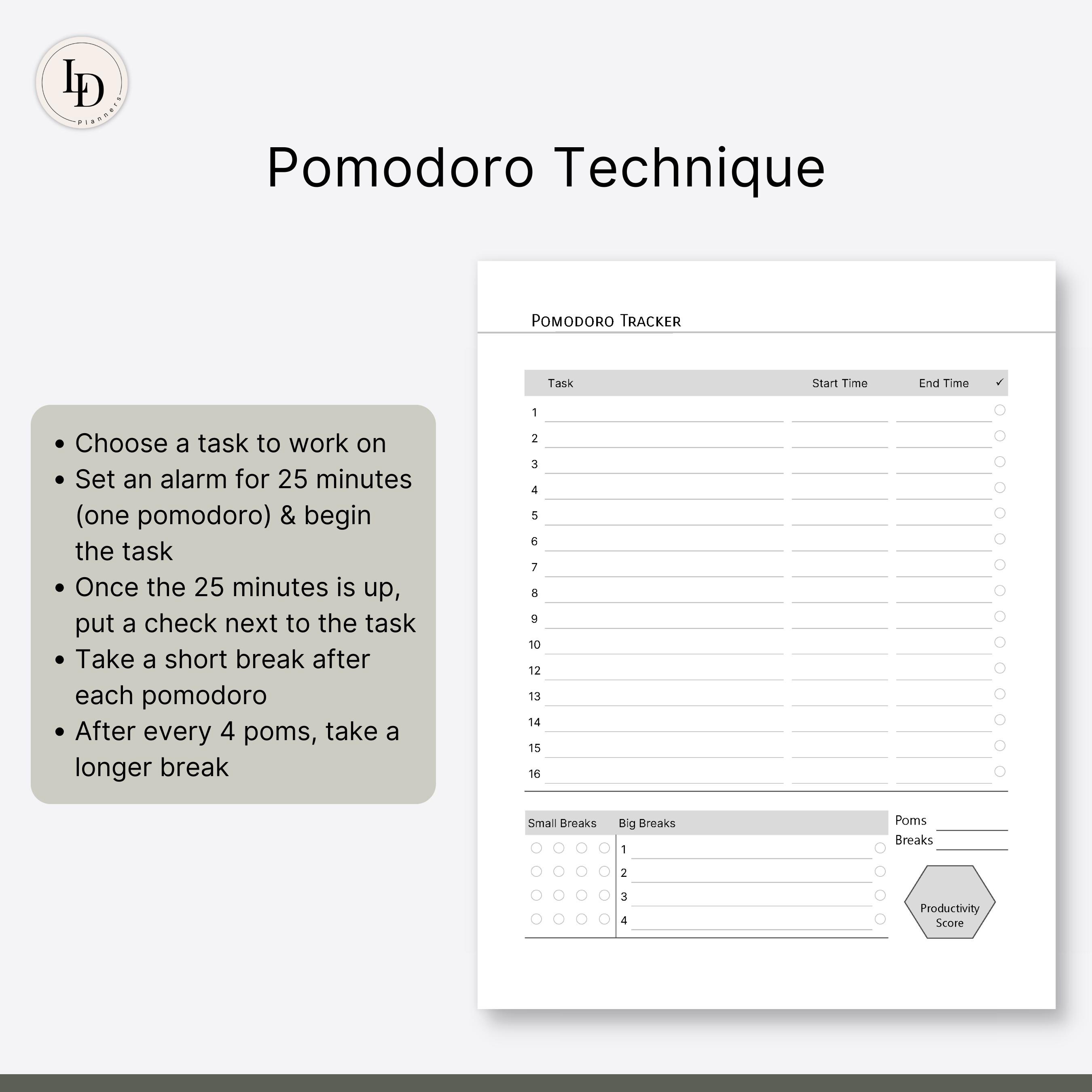 Pomodoro Tracker, Time Management Planner Insert (printable PDF ...