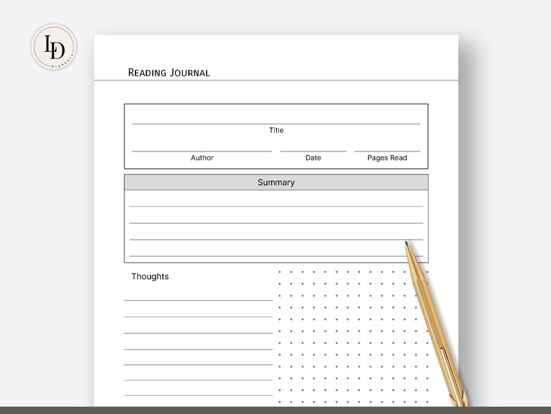 Reading Journal, Reading Worksheets Academic Planner Inserts for