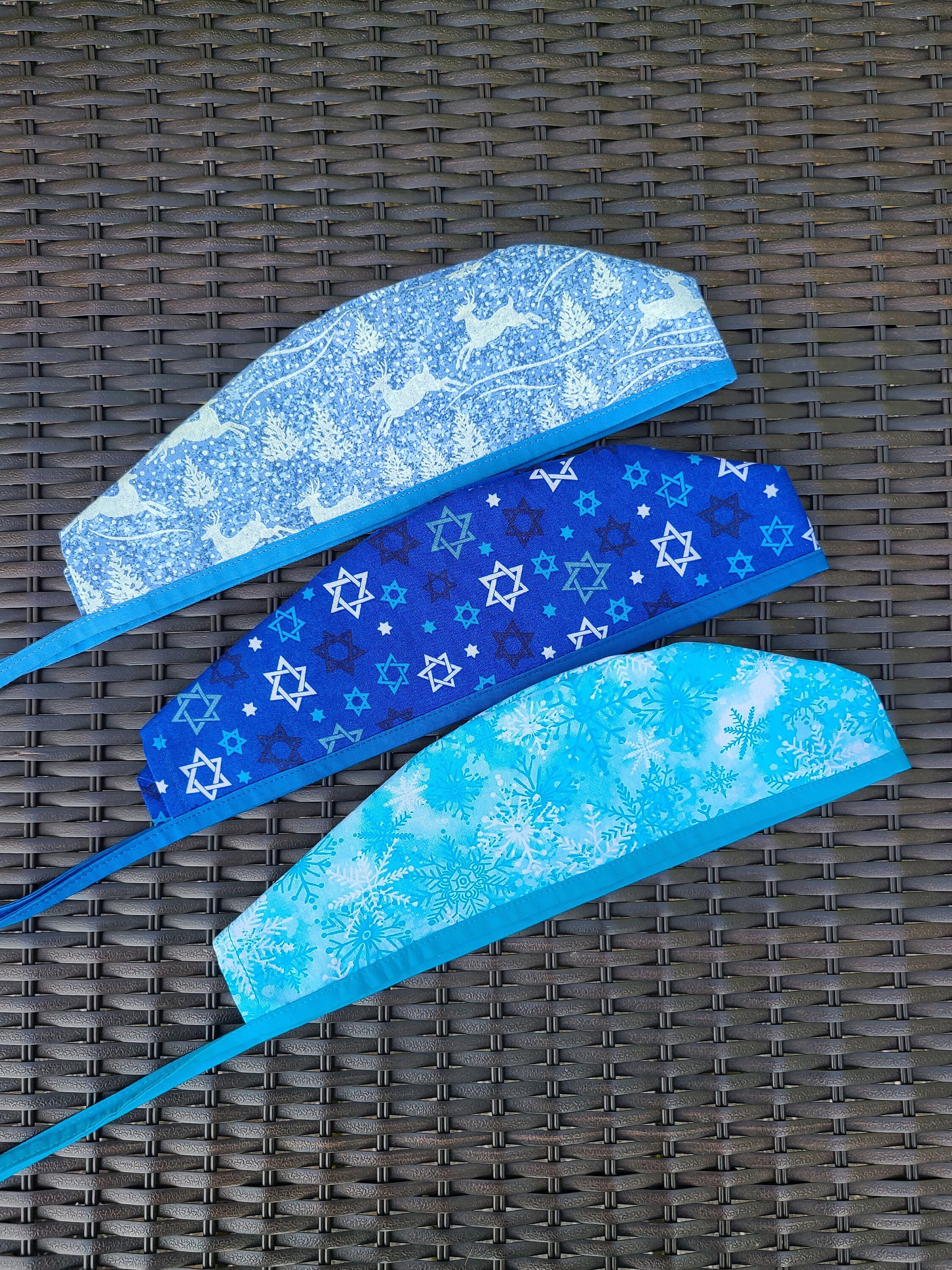 Surgical Scrub Hats/Caps~Christmas~Trees and *Snowflakes* on blue~** Surgical Scrub Hats/Caps~Christmas~Trees and *Snowflakes* on blue~**