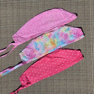 Pink Pattern Surgical Scrub Cap, Summer Pink Themed Scrub Caps, Tieback Scrub Cap,Ponytail Scrub Hat, Pattern Scrub Cap, Tie On Scrub Hat