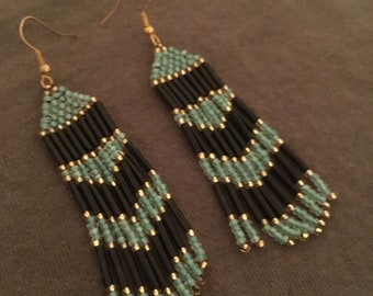 Peyote Stitch Fringe Dangle Drop Earrings