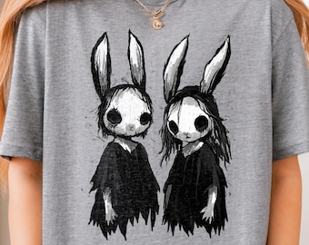 Griezelig konijn Gothic shirt donker Cottagecore paashaas Goth kleding fee grunge donker Academia