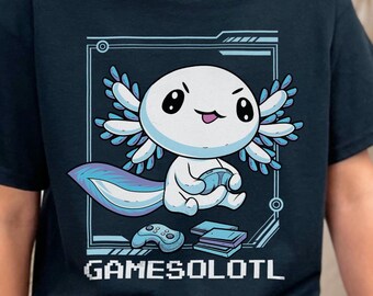 Gaming Axolotl Shirt Funny Animal Video Games Lizard Meme Gamer Gifts for Kids