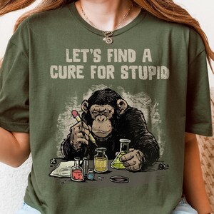 Find a Cure for Stupid Shirt Funny Science Teacher Appreciation Gift Chemistry Monkey Meme T-Shirt