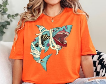 Zombie Shark Shirt Horror Halloween Gift Spooky Season Evil Dead Trick or Treat Shirt