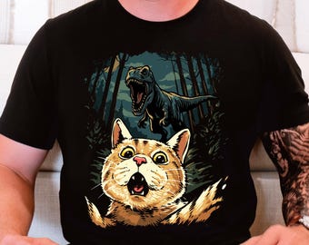 Cat Dinosaur Shirt Funny Sarcastic Cat Selfie Gift for Animal Lover