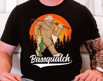 Bass Bigfoot Shirt Funny Fishing Sasquatch  Shirt Bassquatch Monster Hunter Cryptid Gift
