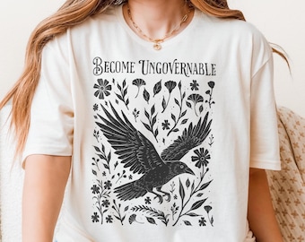 Become Ungovernable Shirt Crow Linocut T-shirt Folk Art Anti-Capitalist