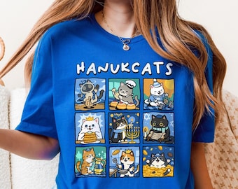 Hanukkah Cat Shirt Funny Cat Jewish Gifts Star of David Menorah Gift