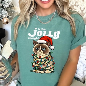 Is This Jolly Enough Shirt Grumpy Cat Meowy Christmas Gift Xmas Cat Lover T-Shirt