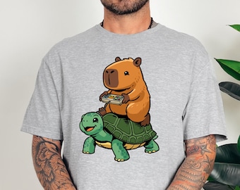 Funny Turtle Capybara Shirt Sarcastic Gaming Meme Shirt Video Games Humor