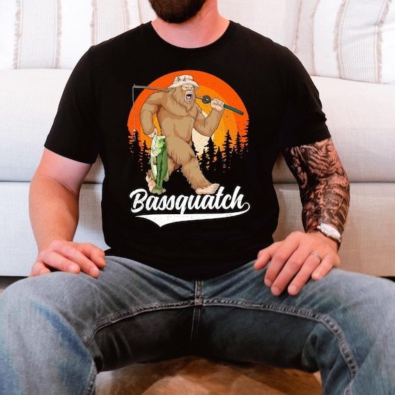 Bass Bigfoot Shirt Funny Fishing Sasquatch  Shirt Bassquatch Monster Hunter Cryptid Gift