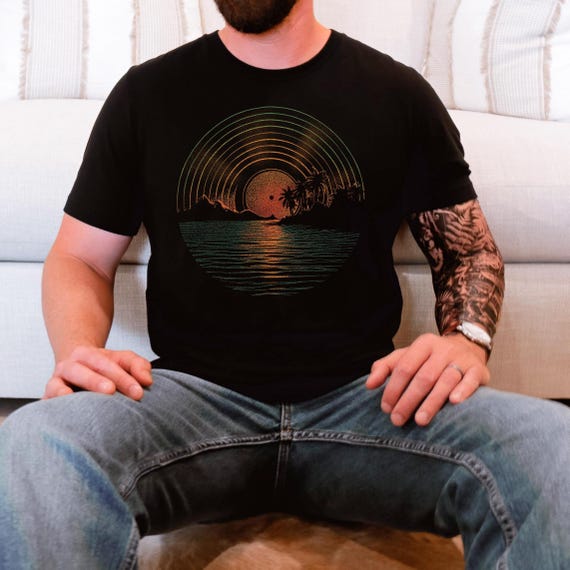 Retro Sunset Vinyl Record Music Teacher Shirt Music Gifts for Husband