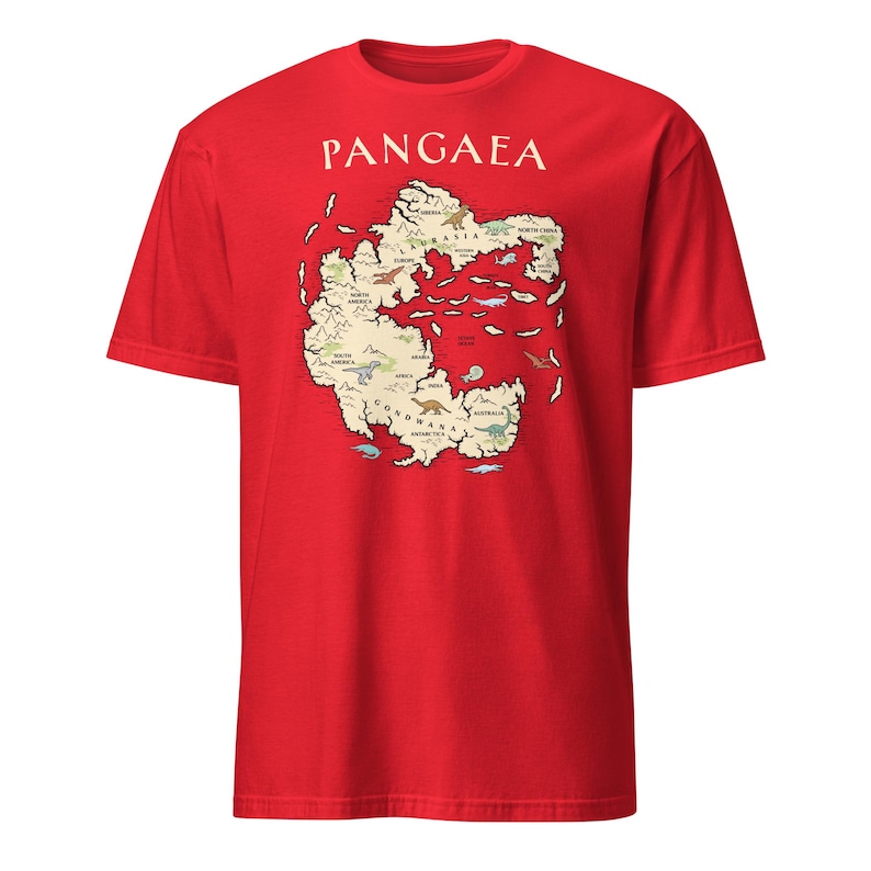 Koszulka z mapą świata Pangea, prezent dla archeologa Pangea, koszulka z globalnym ociepleniem i geologią Red