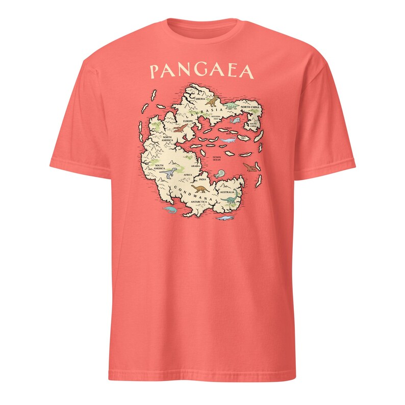 Koszulka z mapą świata Pangea, prezent dla archeologa Pangea, koszulka z globalnym ociepleniem i geologią Coral Silk