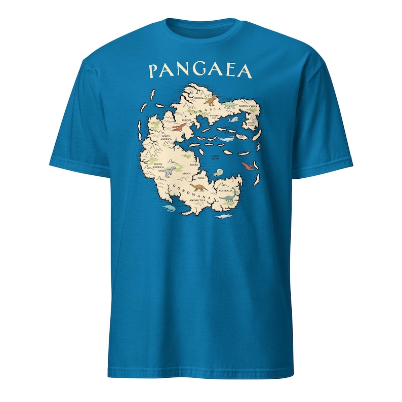 Koszulka z mapą świata Pangea, prezent dla archeologa Pangea, koszulka z globalnym ociepleniem i geologią Sapphire