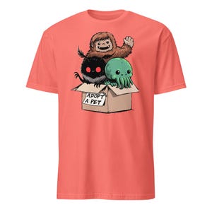 Adopt a Cryptid Shirt Funny Bigfoot Gifts for Monster Hunter Weird Stuff Folk Horror Shirt Coral Silk