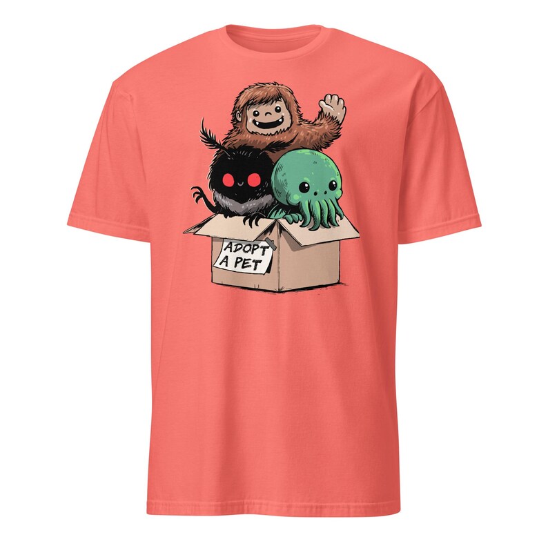 Adopt a Cryptid Shirt Funny Bigfoot Gifts for Monster Hunter Weird Stuff Folk Horror Shirt Coral Silk