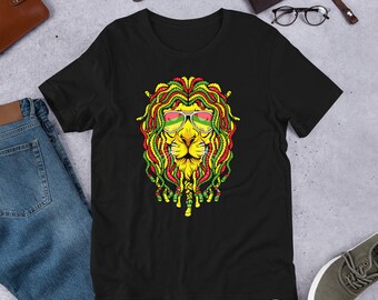 Rasta Lion Dreadlock Reggae T-Shirt, Jamaican Flag Jah Rastafari Lion Of Judah Reggae Shirt