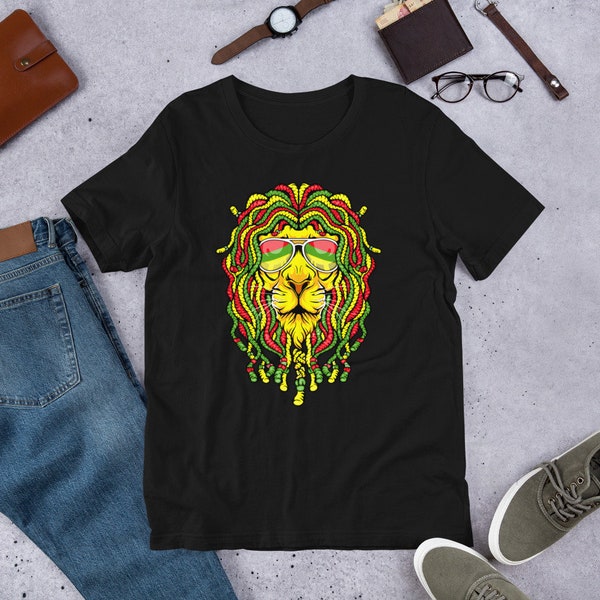 Rasta Lion Dreadlock Reggae T-Shirt, Jamaican Flag Jah Rastafari Lion Of Judah Reggae Shirt