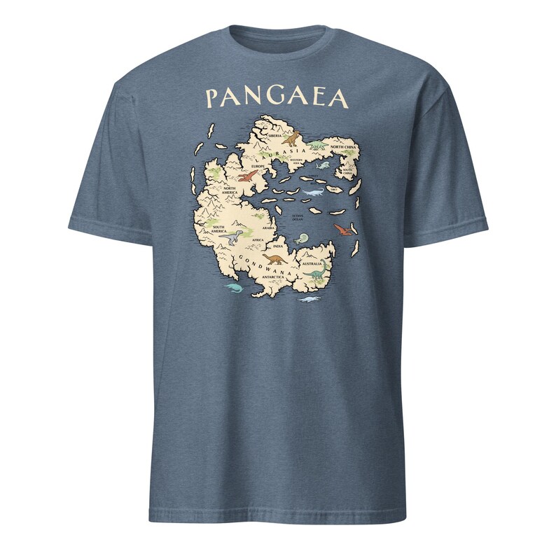 Koszulka z mapą świata Pangea, prezent dla archeologa Pangea, koszulka z globalnym ociepleniem i geologią Heather Indigo