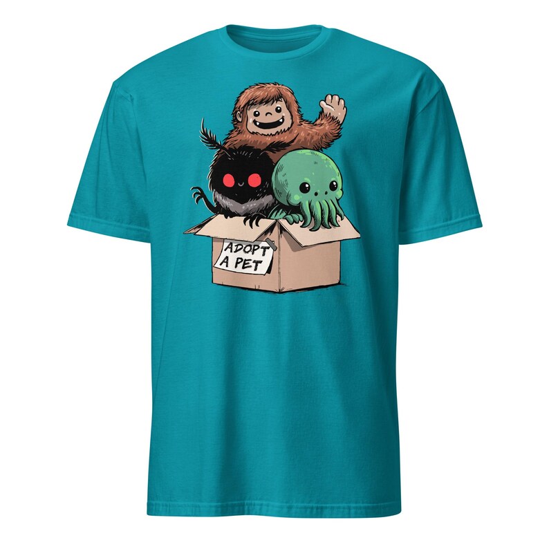 Adopt a Cryptid Shirt Funny Bigfoot Gifts for Monster Hunter Weird Stuff Folk Horror Shirt Tropical Blue