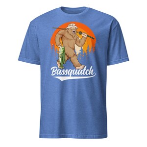 Bass Bigfoot Shirt Funny Fishing Sasquatch Shirt Bassquatch Monster Hunter Cryptid Gift Heather Royal