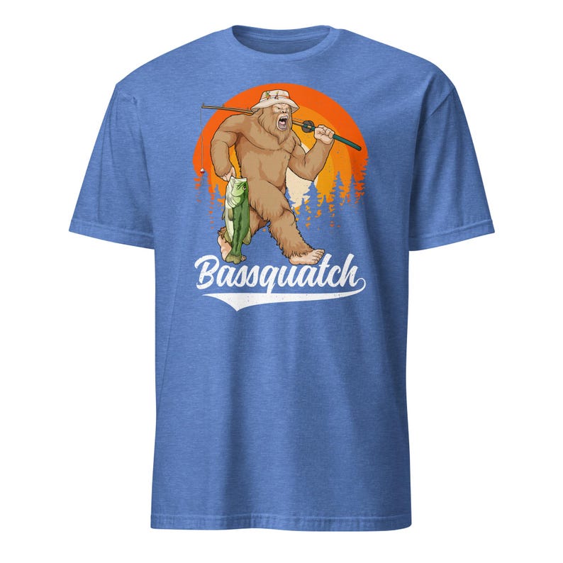 Bass Bigfoot Shirt Funny Fishing Sasquatch Shirt Bassquatch Monster Hunter Cryptid Gift Heather Royal