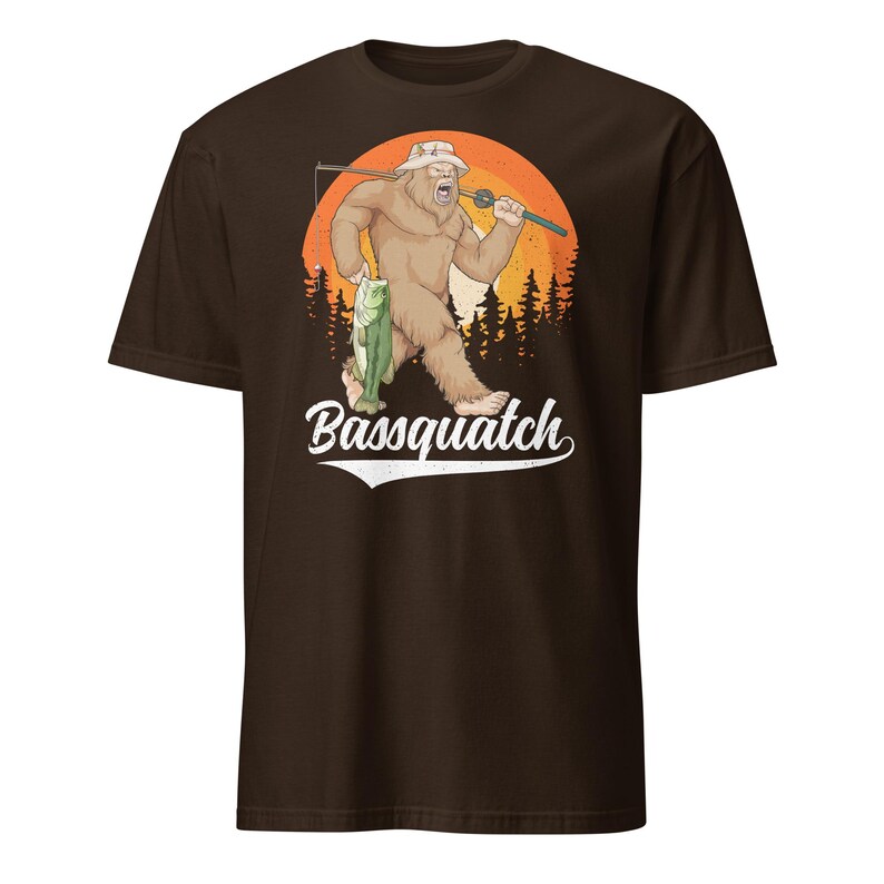 Bass Bigfoot Shirt Funny Fishing Sasquatch Shirt Bassquatch Monster Hunter Cryptid Gift Dark Chocolate