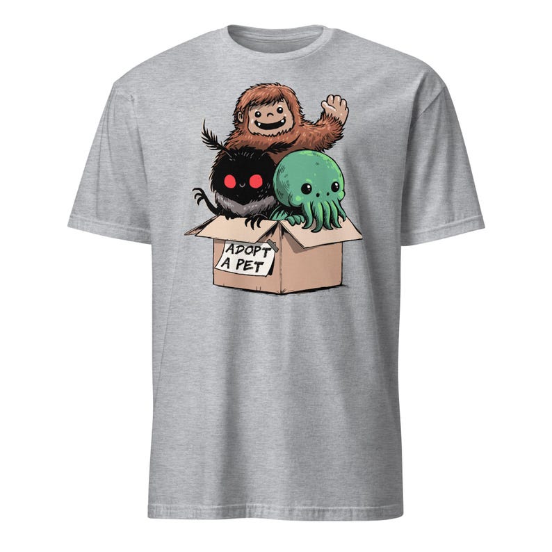 Adopt a Cryptid Shirt Funny Bigfoot Gifts for Monster Hunter Weird Stuff Folk Horror Shirt Sport Grey