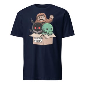 Adopt a Cryptid Shirt Funny Bigfoot Gifts for Monster Hunter Weird Stuff Folk Horror Shirt Navy