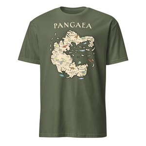 Koszulka z mapą świata Pangea, prezent dla archeologa Pangea, koszulka z globalnym ociepleniem i geologią Military Green