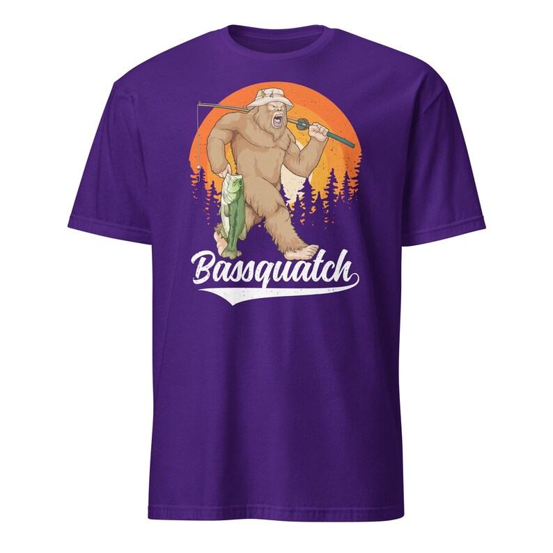 Bass Bigfoot Shirt Funny Fishing Sasquatch Shirt Bassquatch Monster Hunter Cryptid Gift Purple