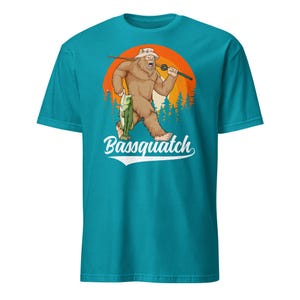 Bass Bigfoot Shirt Funny Fishing Sasquatch Shirt Bassquatch Monster Hunter Cryptid Gift Tropical Blue