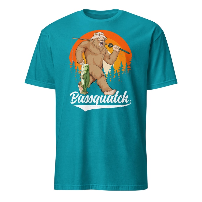 Bass Bigfoot Shirt Funny Fishing Sasquatch Shirt Bassquatch Monster Hunter Cryptid Gift Tropical Blue