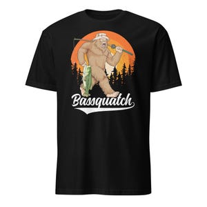 Bass Bigfoot Shirt Funny Fishing Sasquatch Shirt Bassquatch Monster Hunter Cryptid Gift Black