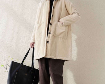 Vintage Corduroy Winter Coat: Cotton Mid-Length Jacket