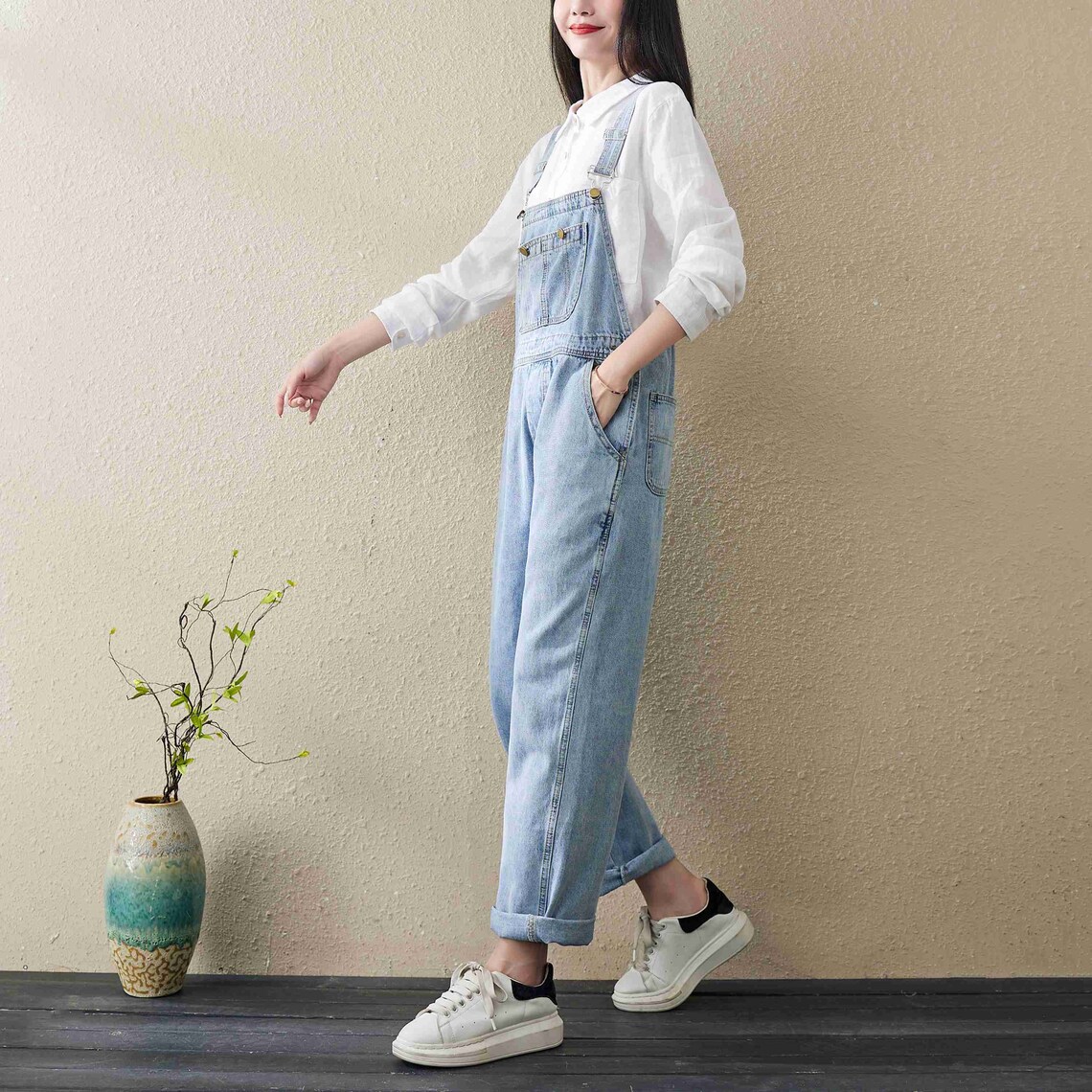 Soft Denim Overalls Light Blue Jumpsuit With Pocket Adjust Etsy