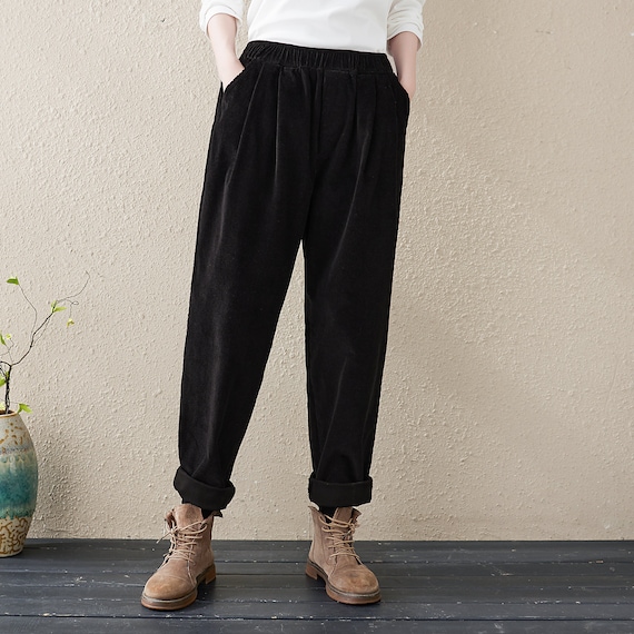 Black corduroy pants womens deals