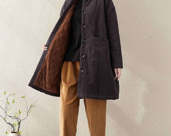 Vintage Corduroy Winter Coat: Quilted Cotton-Blend Jacket