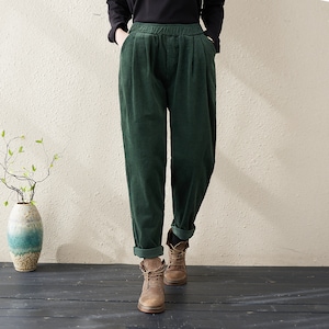 Casual Loose Corduroy Pants, Winter Harem Pants , Women&#39;s Baggy Pants, Women Trousers, Women&#39;s Tapered Pants, Spring and Fall Pants