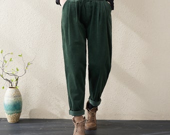 Casual Loose Corduroy Pants, Winter Harem Pants , Women's Baggy Pants, Women Trousers, Women's Tapered Pants, Spring and Fall Pants
