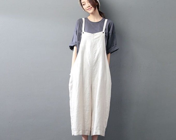 Washed Linen Jumpsuit: Women's Casual Wide Leg Overalls