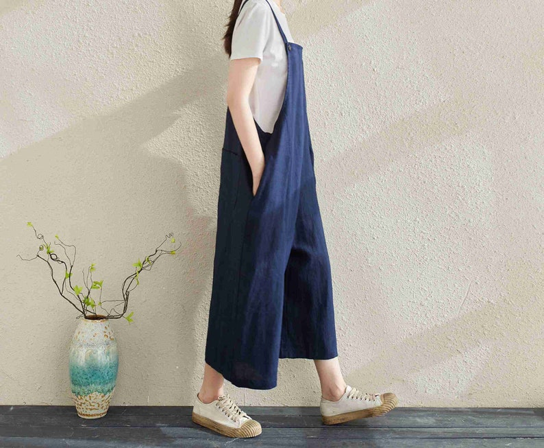 Women Casual Linen Jumpsuits Linen Overalls Overalls Women Etsy